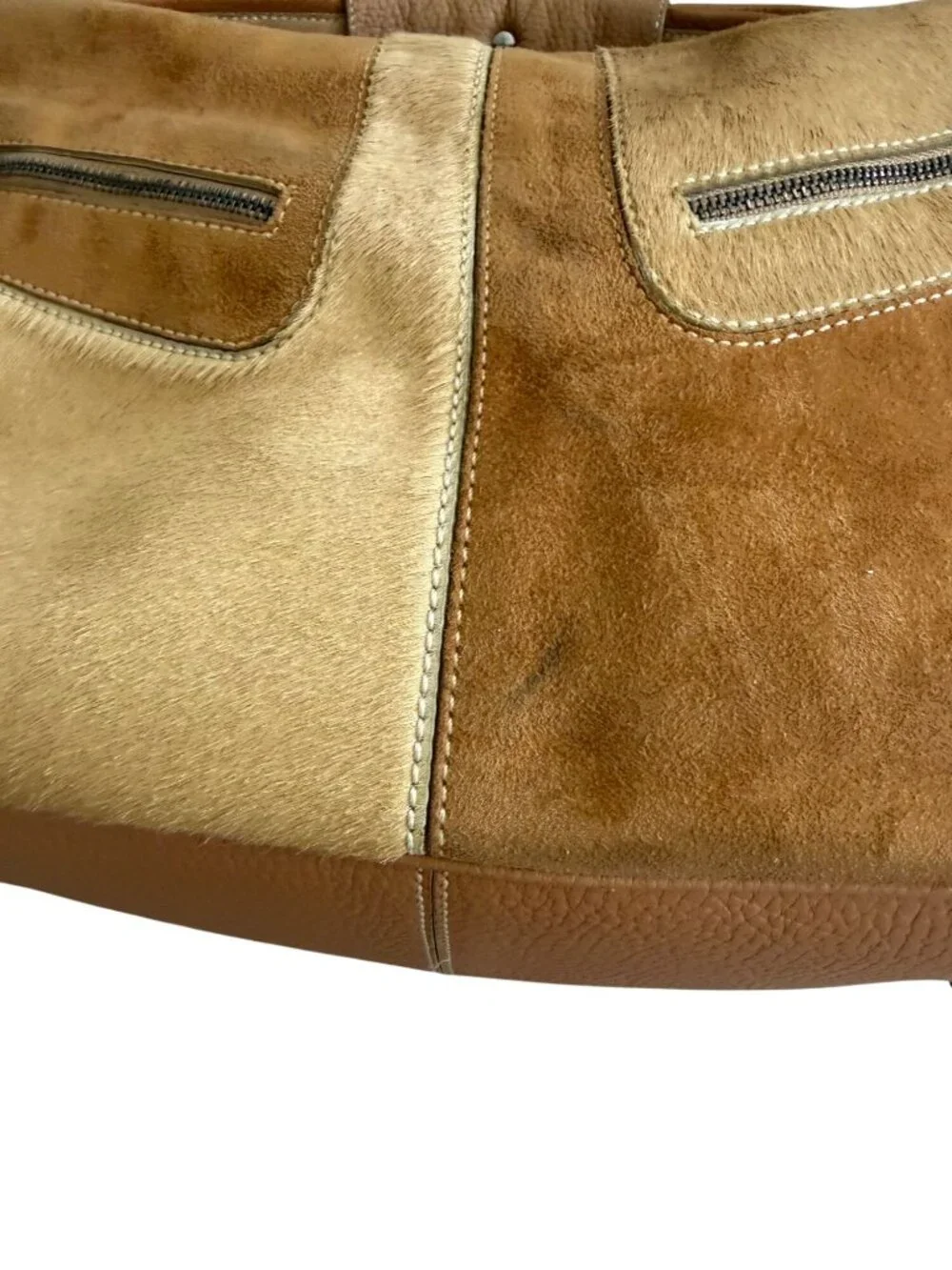 TODS Tan Suede Calf Hair Leather Top Shoulder Bag